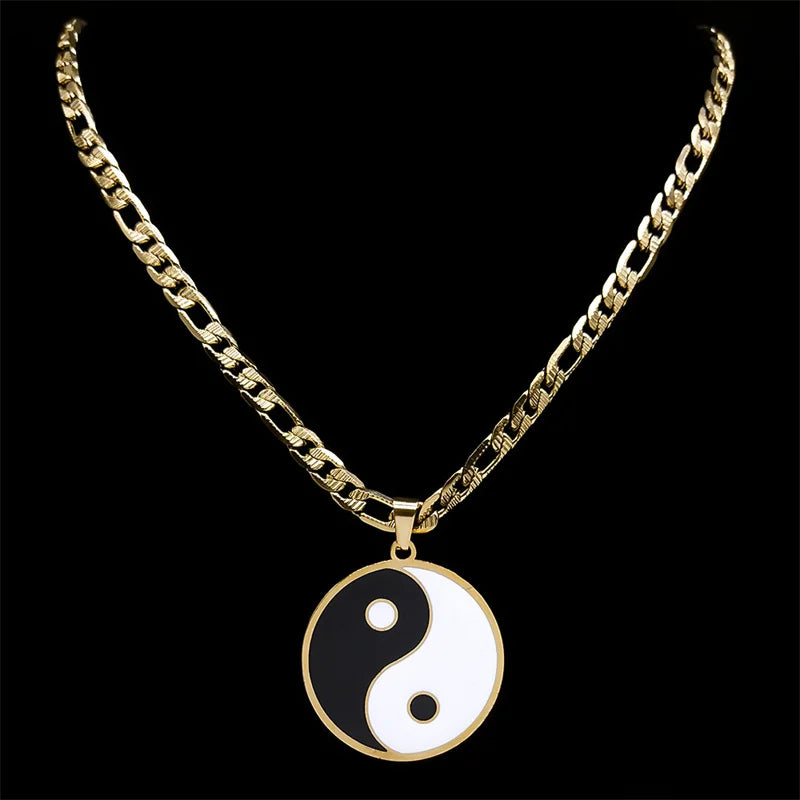 Yin Yang Pendant Necklace for Men Stainless Steel Gold Color Chinese Taoism Ba Gua Taichi Sign Necklaces Jewelry Gifts