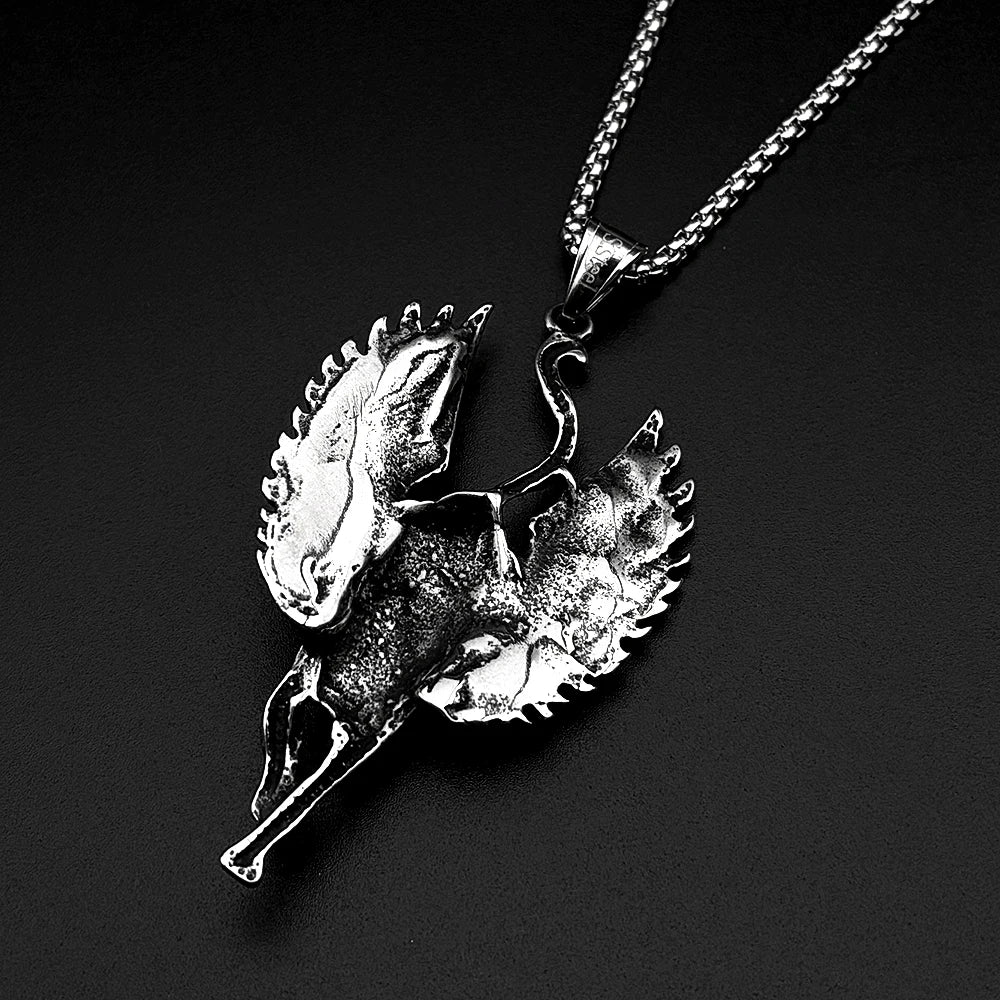 Vintage Egyptian Winged Cat Goddess Bastet Pendant Necklace Stainless Steel Silver Color Ancient Egypt Chain Necklaces