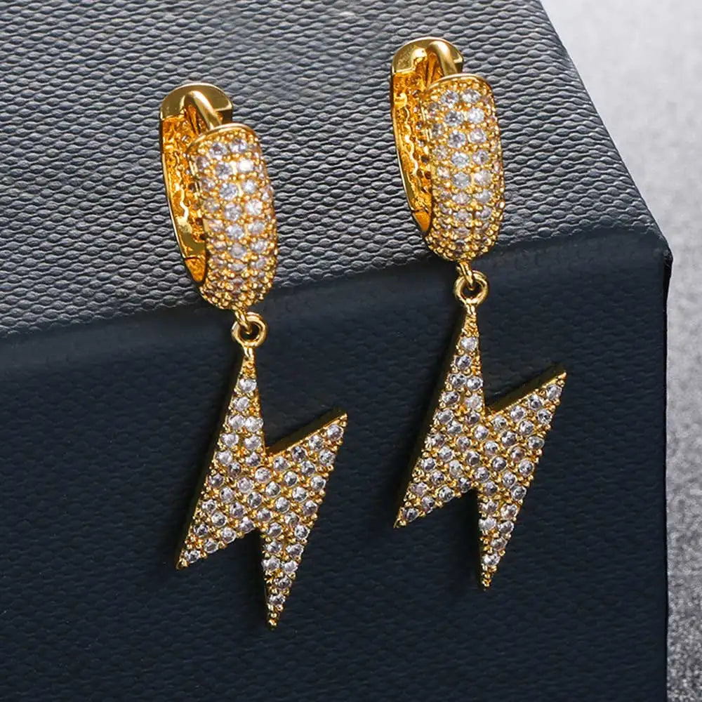 Iced Out Cross Lightning Stud Earrings