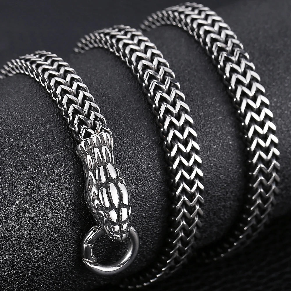 8MM Curb Link Chain Men's Neck Necklaces for Men Gothic Stainless Steel Snake Style Male Man Necklace 60CM Long Viking