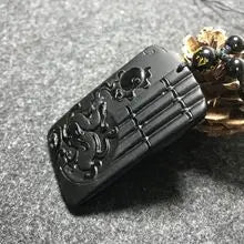 Natural Obsidian Rising Sun Fortune Pendant Necklace