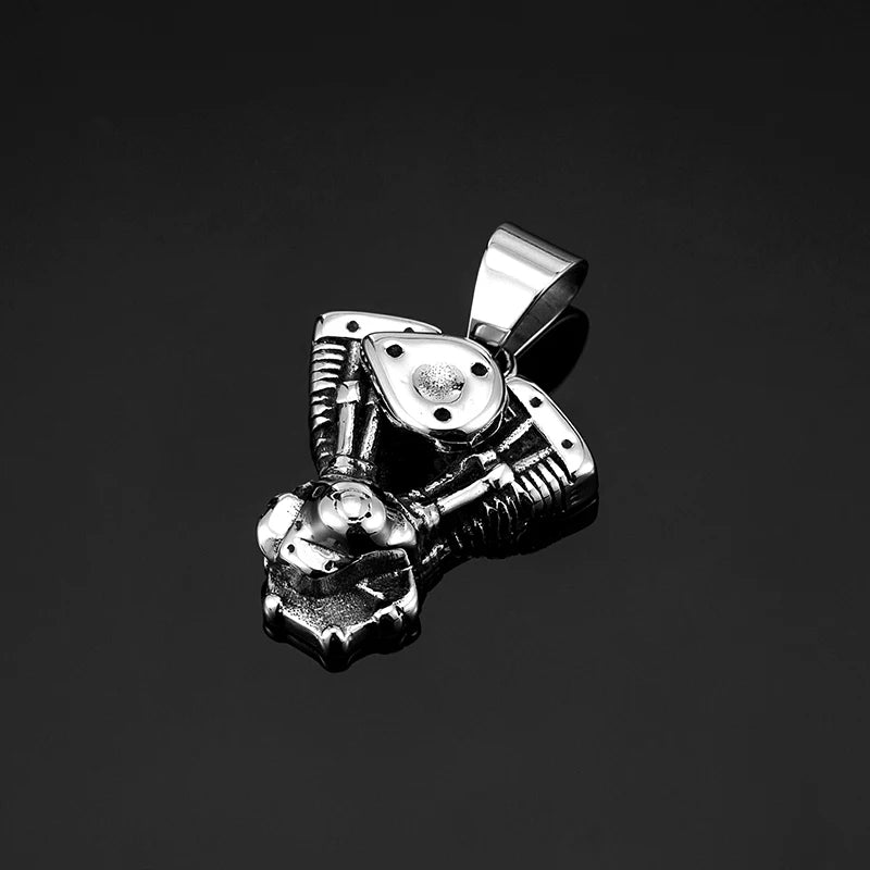 Male Retro Motorcycle Engine Pendant Necklace Men Hip Hop Street Culture Stainless Steel Fashion Trendy Necklace Boy Jewelry New