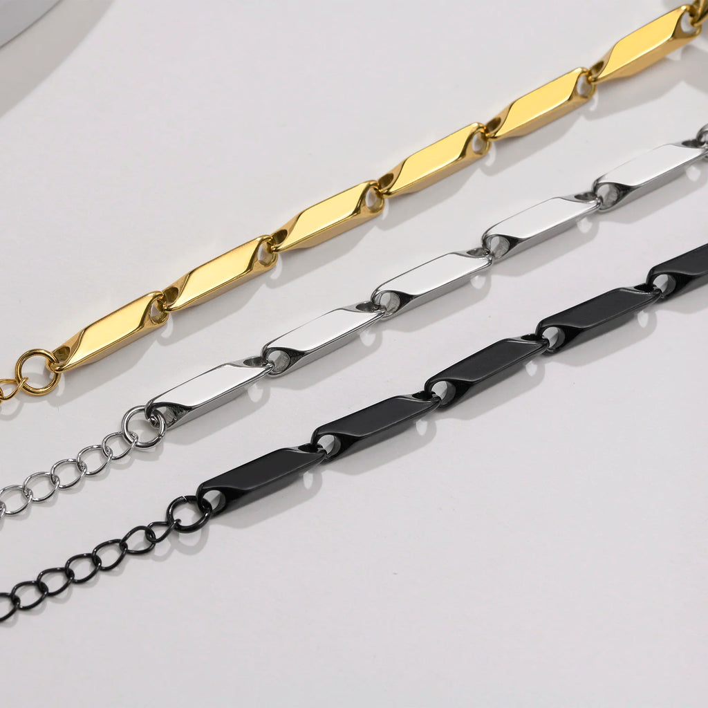 Gold Bar Link Chain Bracelet — Stainless Steel