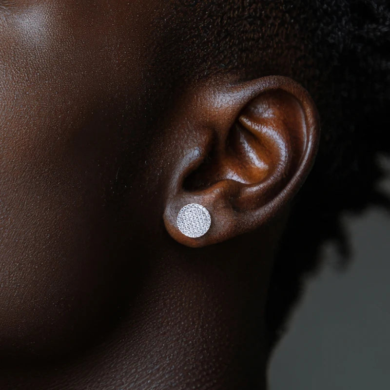 Iced Out Round Stud Earrings — 925 Silver