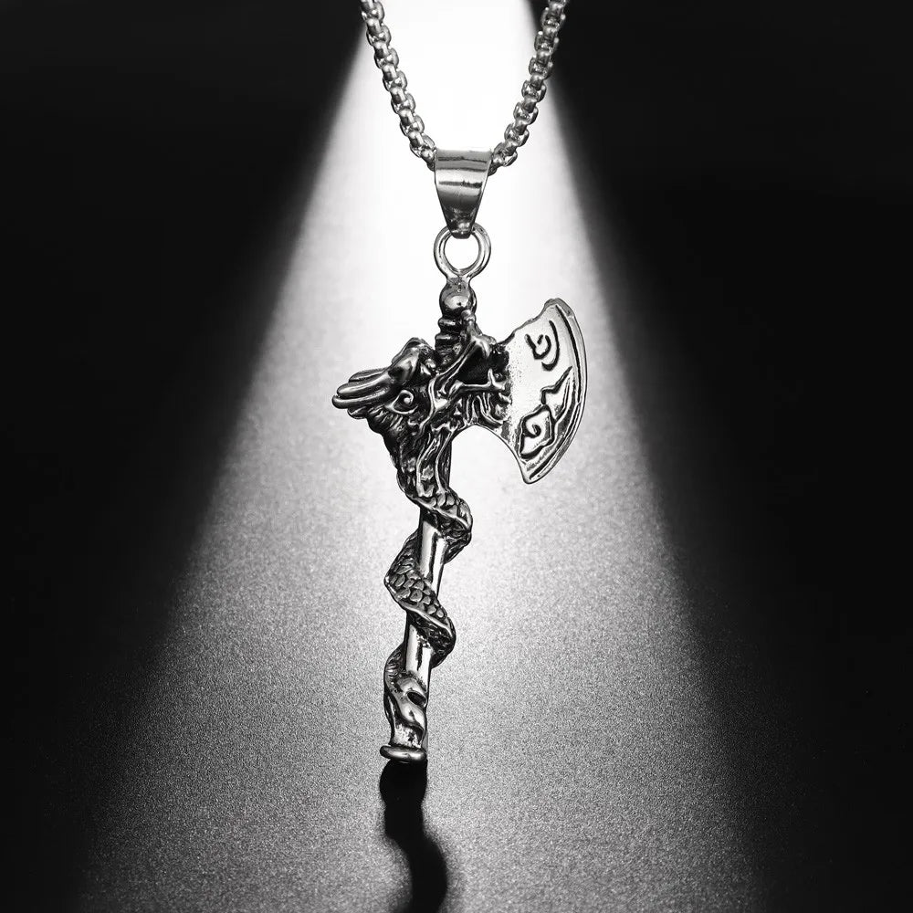 New Punk Retro Nordic Style Viking Tomahawk Titanium Steel Pendant Necklace Charm Men Jewelry Gift Wholesale
