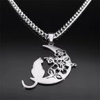 Wicca Moon Cat Pendant — Stainless Steel