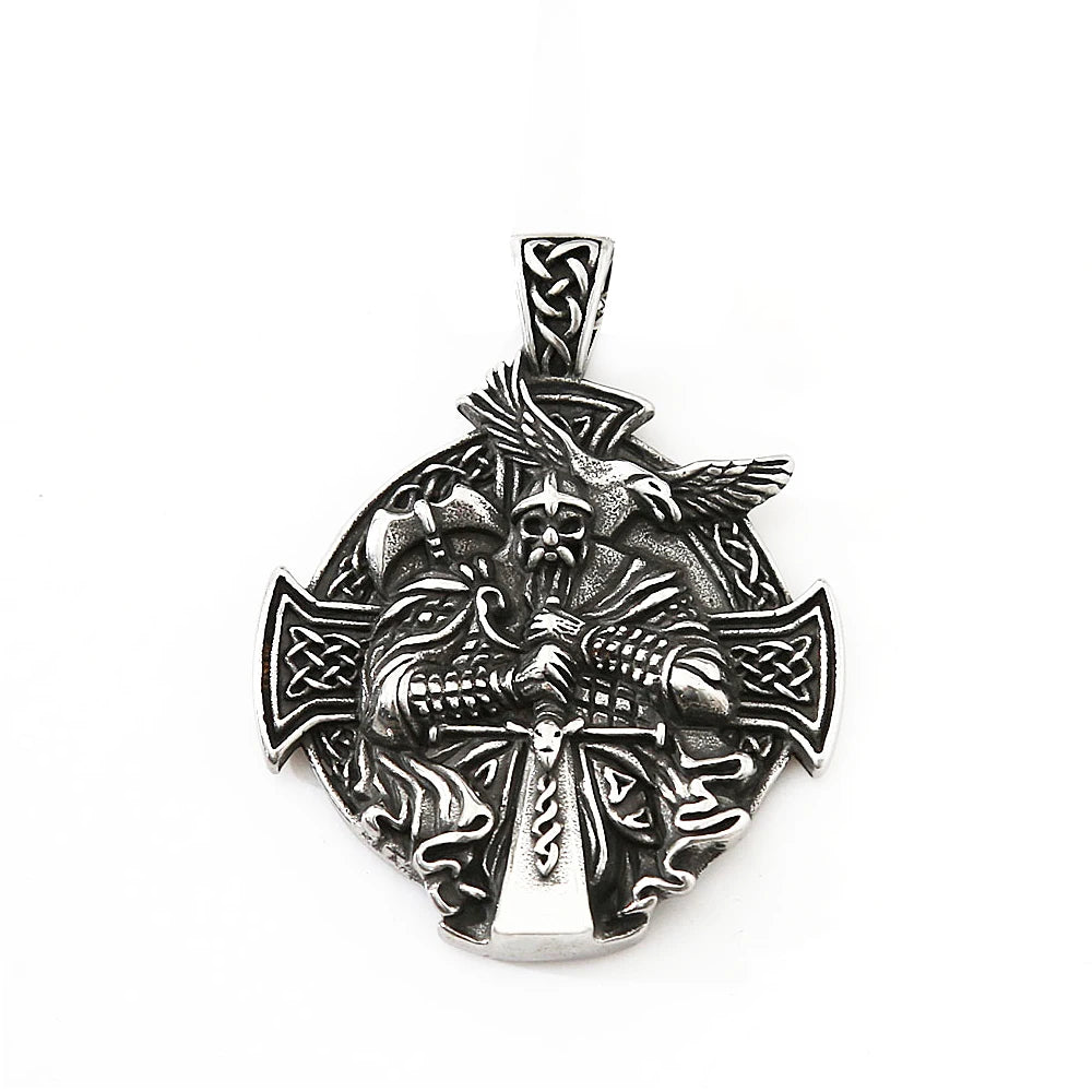 Vintage Viking Warrior Odin Necklace Men Nordic Stainless Steel Cross Trinity Pendant Necklace Gothic Skull Chain