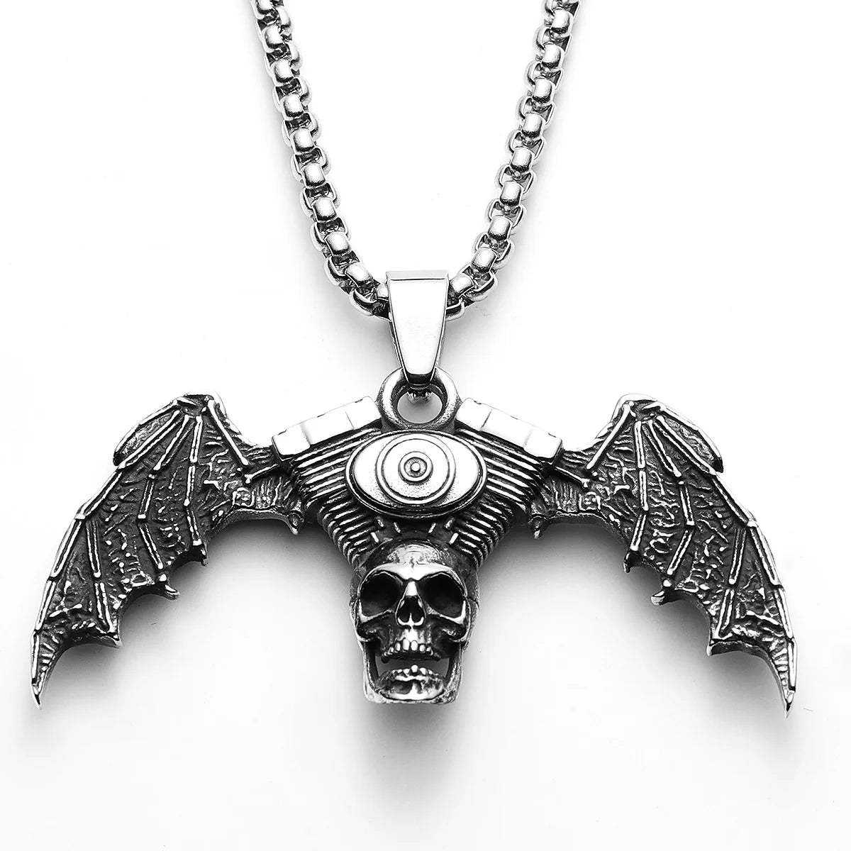 Skull Gothic Wings Pendant Necklace Stainless Steel