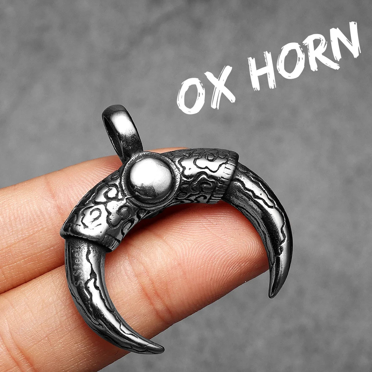 Ox Horn Pendant Necklace — Stainless Steel