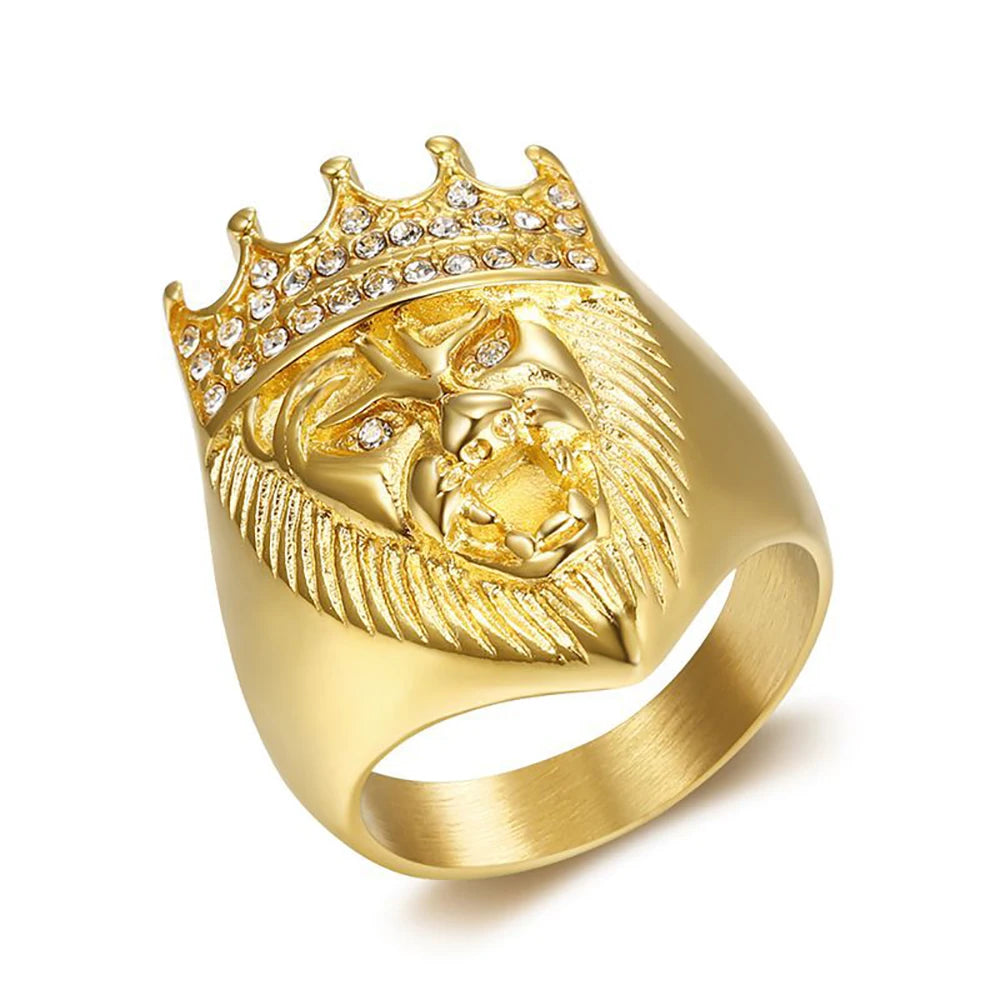 Lion Head Ring Gold Silver 3D Animal Band — Stainless Steel