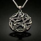 Rune Steel Pendant 316L Pentagram Snake Entwined