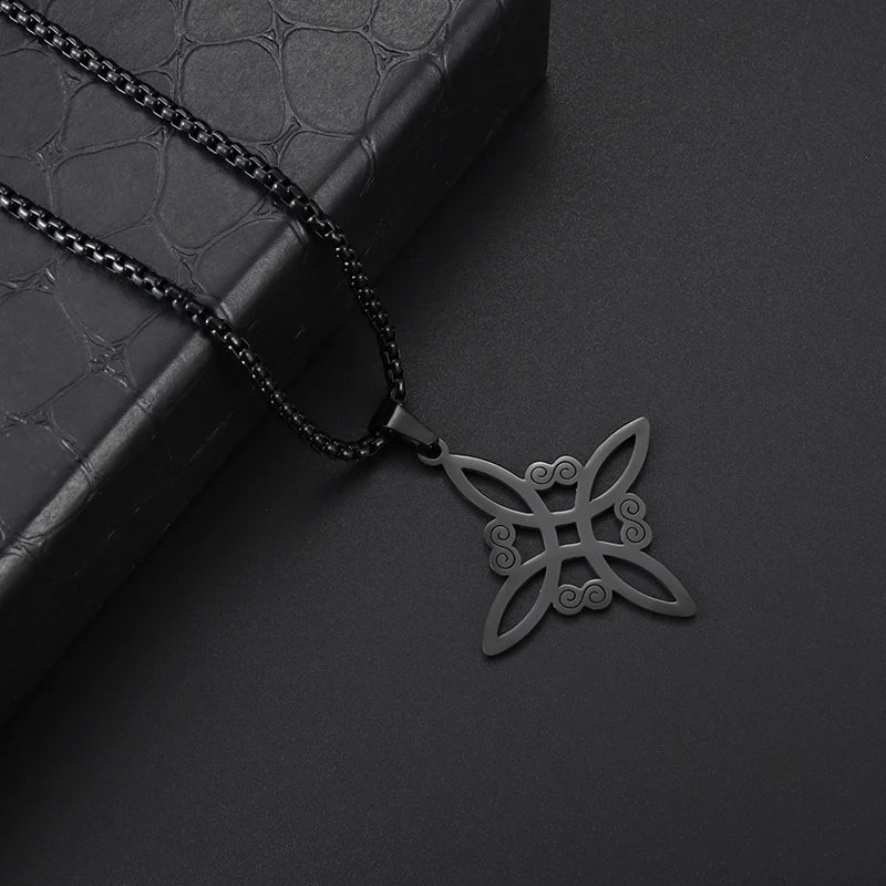 Witchcraft Witch Knot Necklace Irish Trinity Knot Triple Spiral Pendant Stainless Steel Ankh Cross Pentagram Amulet Jewelry