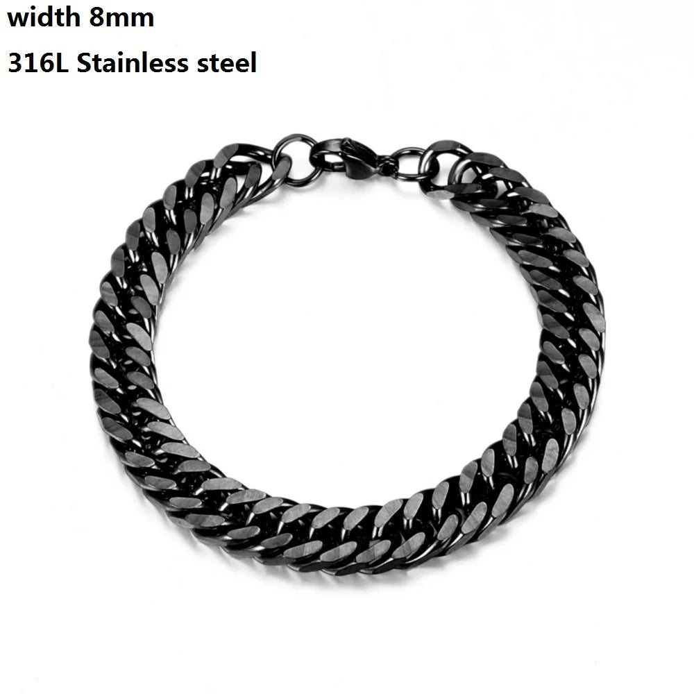 316L Stainless Steel Cuban Chain Bracelet for Men Women Figaro Vintage Metal Viking Kpop Pulseras Emo Cute Luxury
