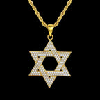 Iced Out Hexagram Pendant Necklace Stainless Steel