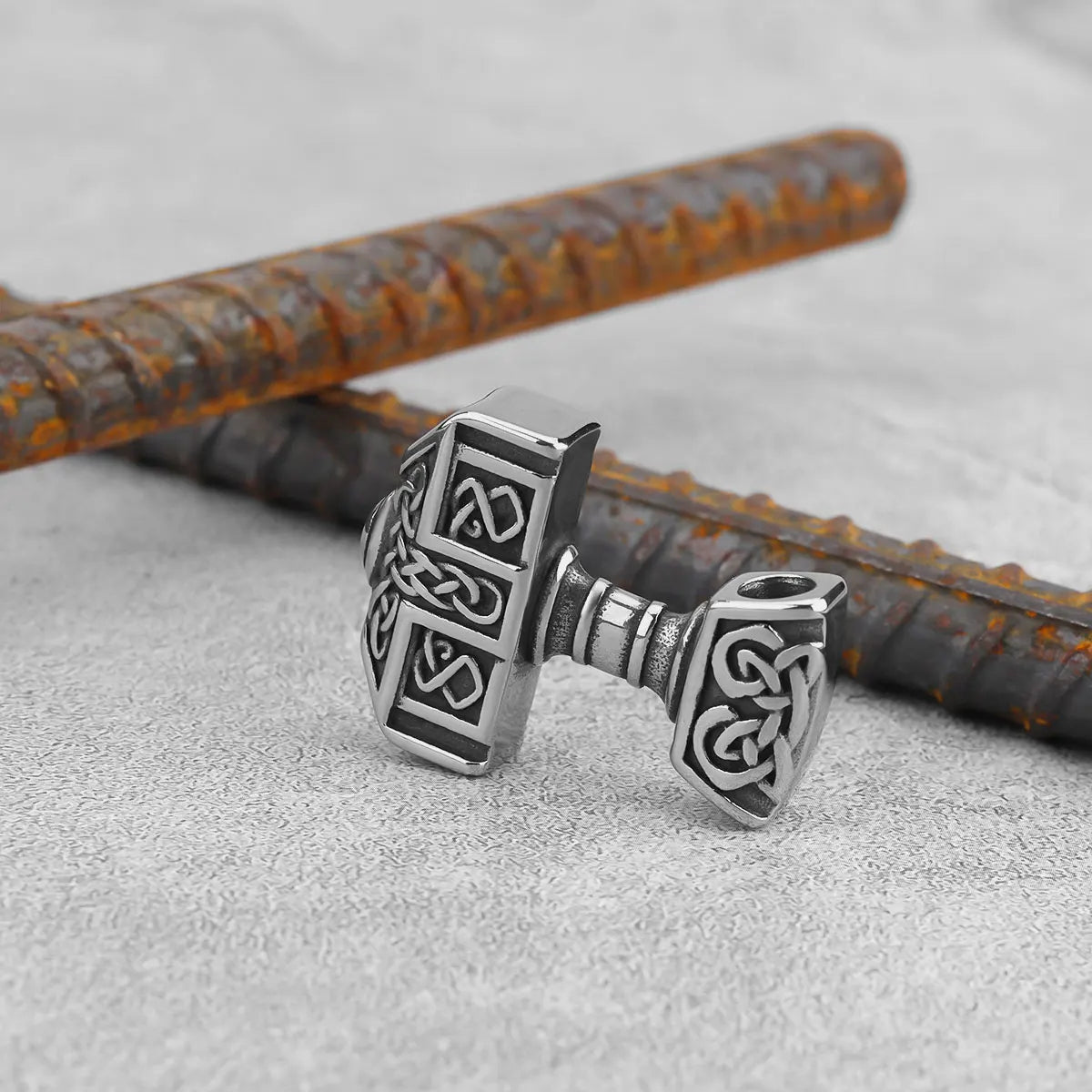 Stainless Steel Nordic Viking Thor's Hammer Pendant Vintage Odin Celts Knot Runic Amulet Necklace Gift for Boyfriend