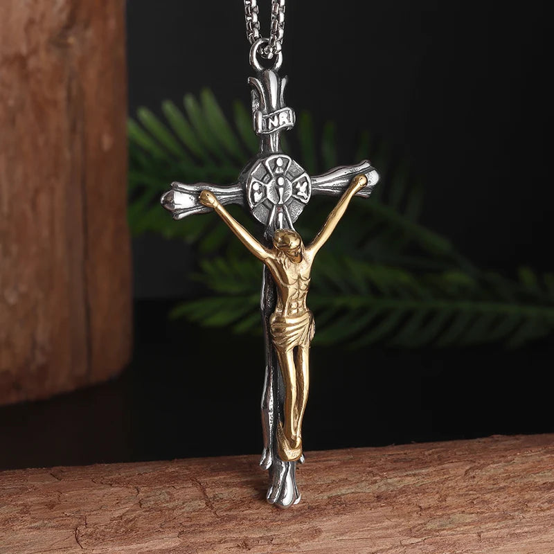 Vintage Catholic Cross Pendant Necklace — Amulet