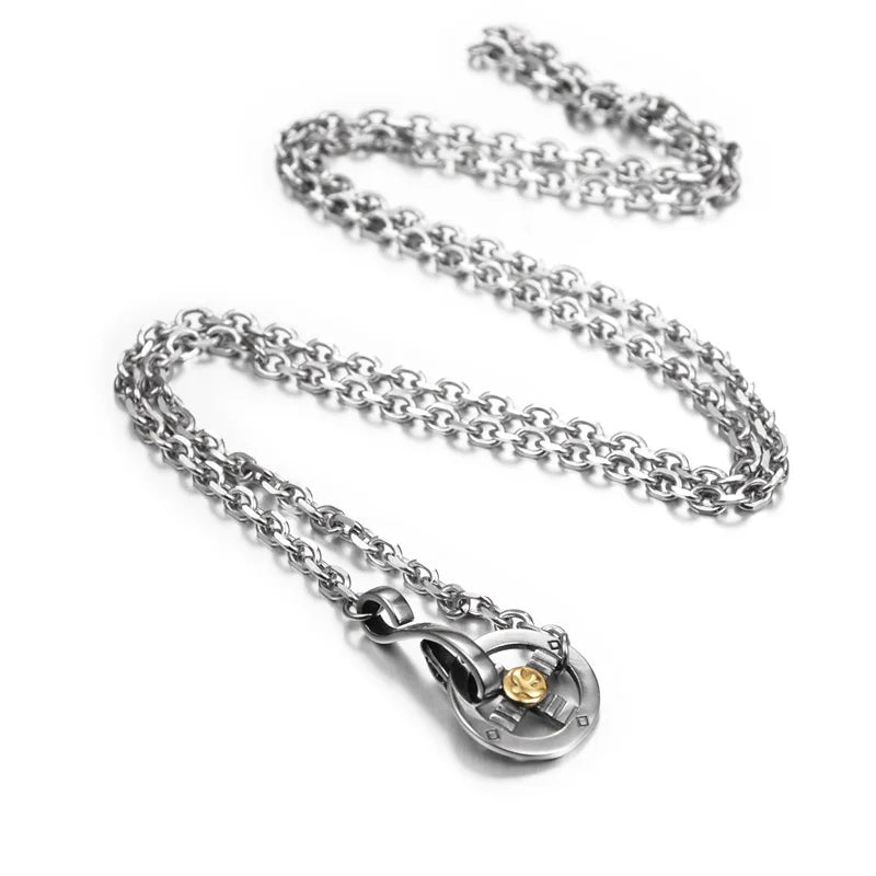 Circle Pendant Long Link Chain Necklace for Men — 70cm