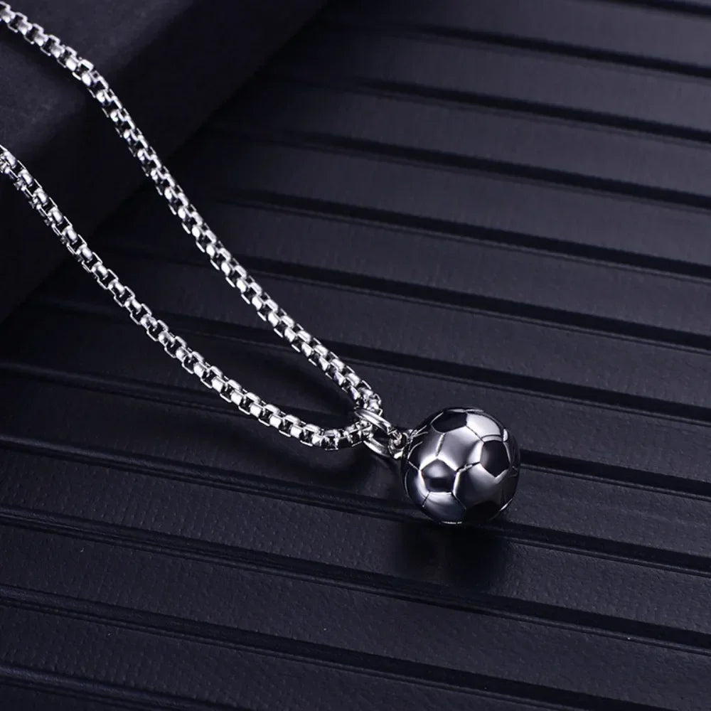 Football Pendant Box Chain Necklace — Stainless Steel