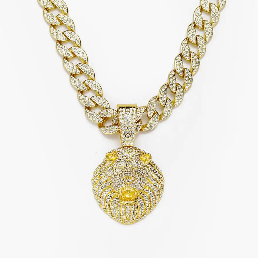 Iced Out D Lion Head Cuban Pendant