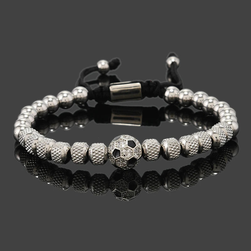 Football Bead Bracelet for Men — Braided, Stainless Steel