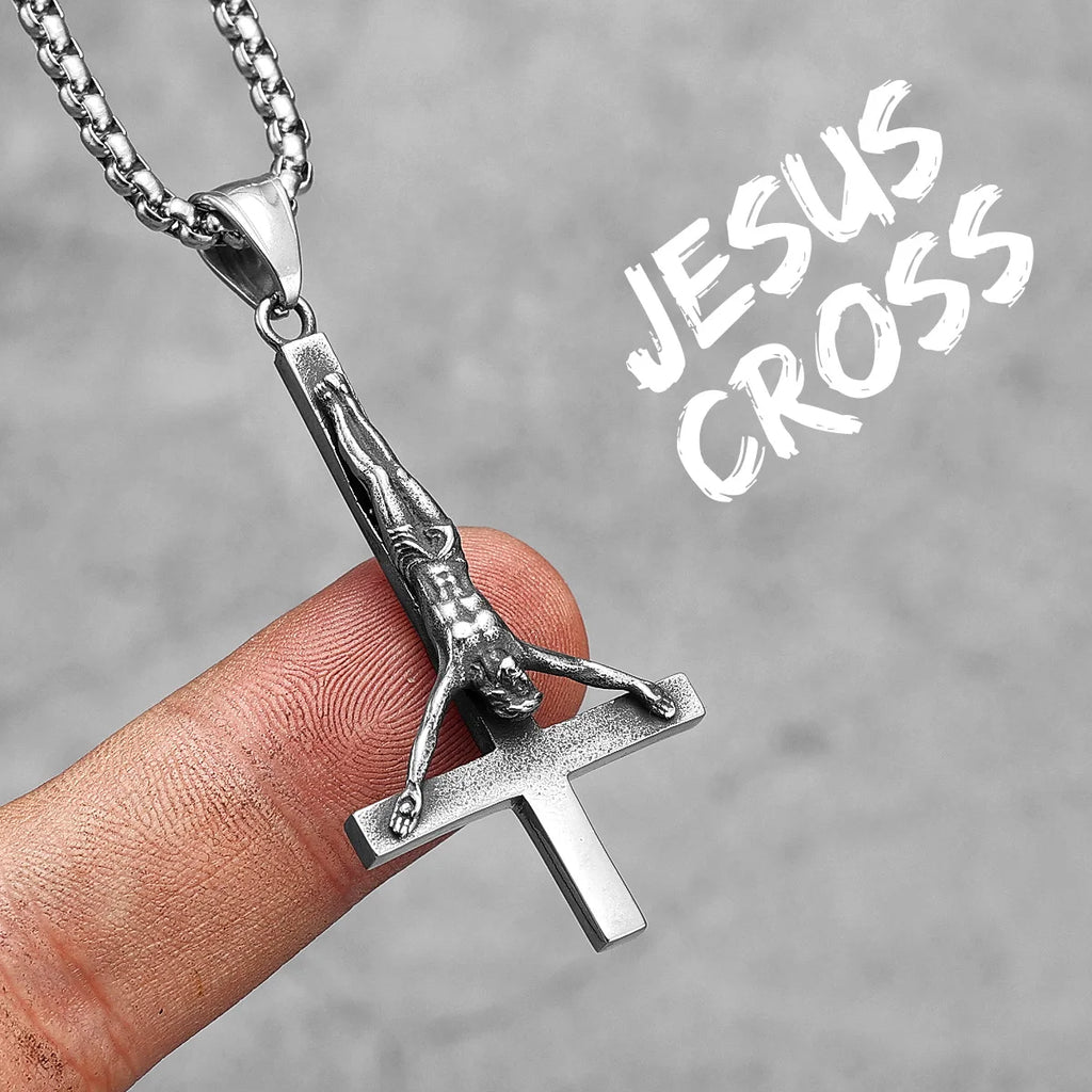 Jesus Cross Amulet Necklace — Stainless Steel