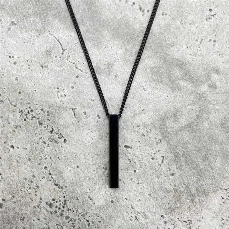 Simple Fashion 3D Vertical Bar Necklaces for Men Minimalist Stainless Steel Geometric Pendant Chain Male Collar Jewelry