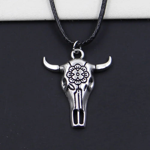 Black Leather Skull Pendant Necklace
