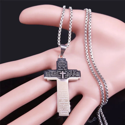 Bible Cross Pendant Necklace — Stainless Steel