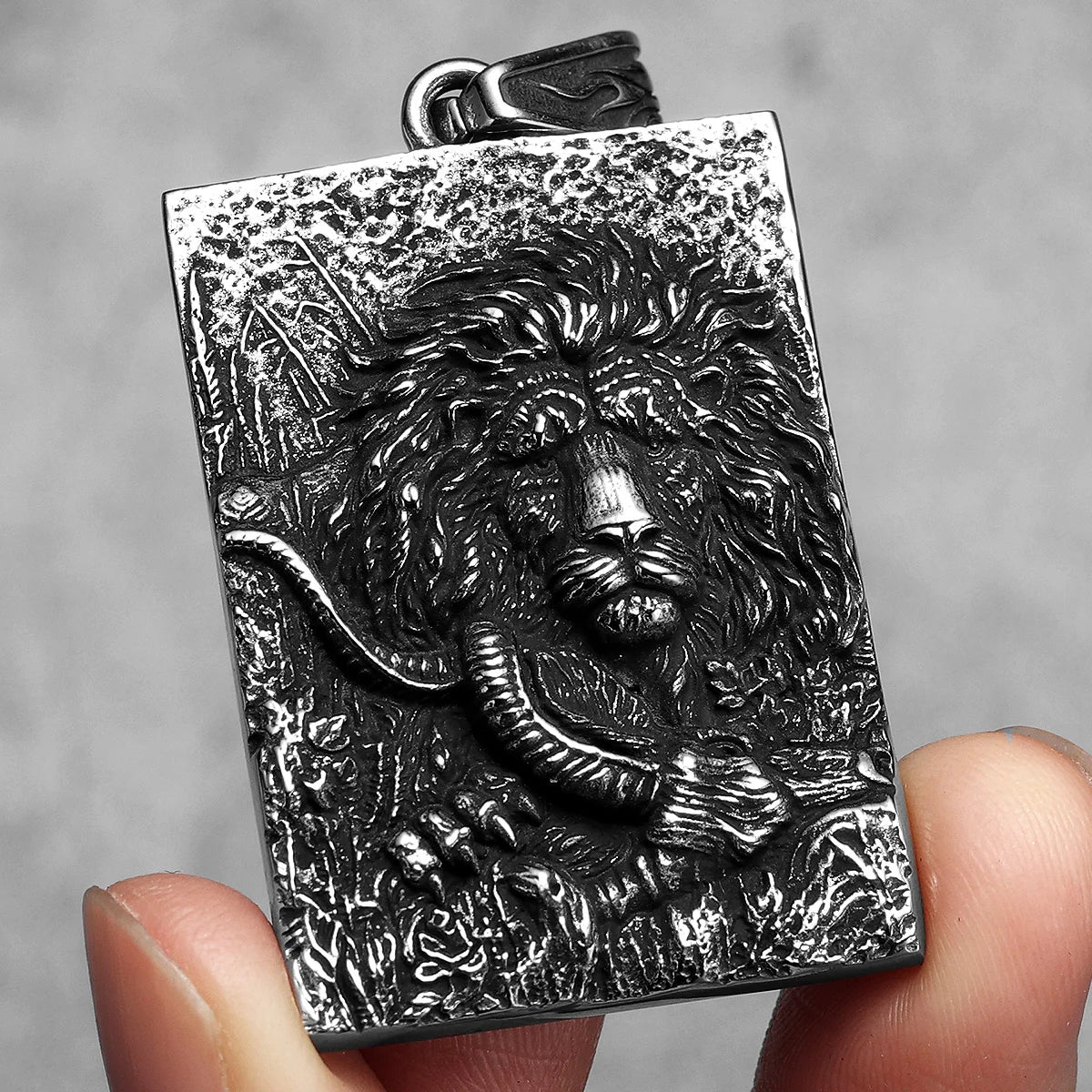 Double Sided Lion Head Men Necklaces Stainless Steel Pendant Chain Dog Tag Vintage Punk Jewelry Male Biker Accessories