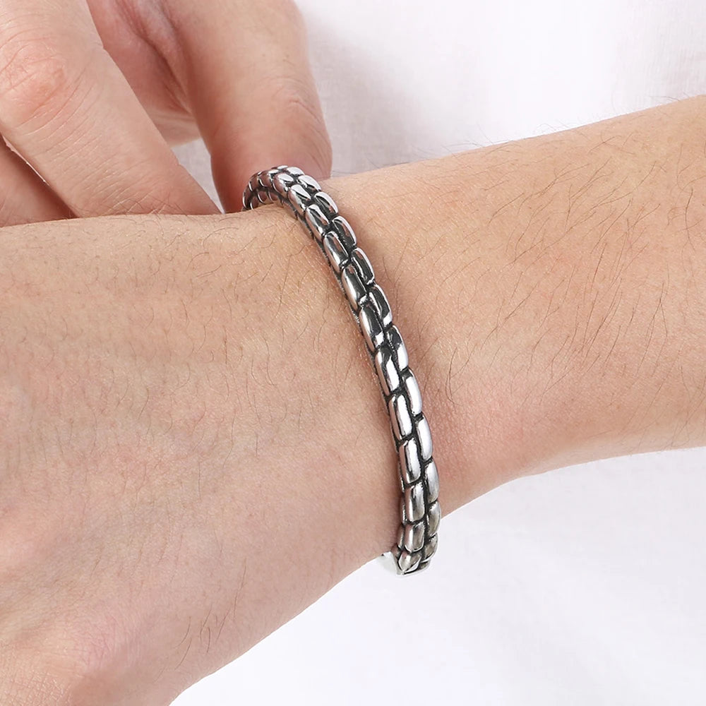 Retro Men Open Bangle for Man Stainless Steel Men's Braided Chain Style Cuff Bracelets Cool Birthday Jewelry Gifts for