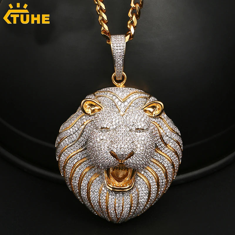 Iced Out Lion Rope Chain Pendant