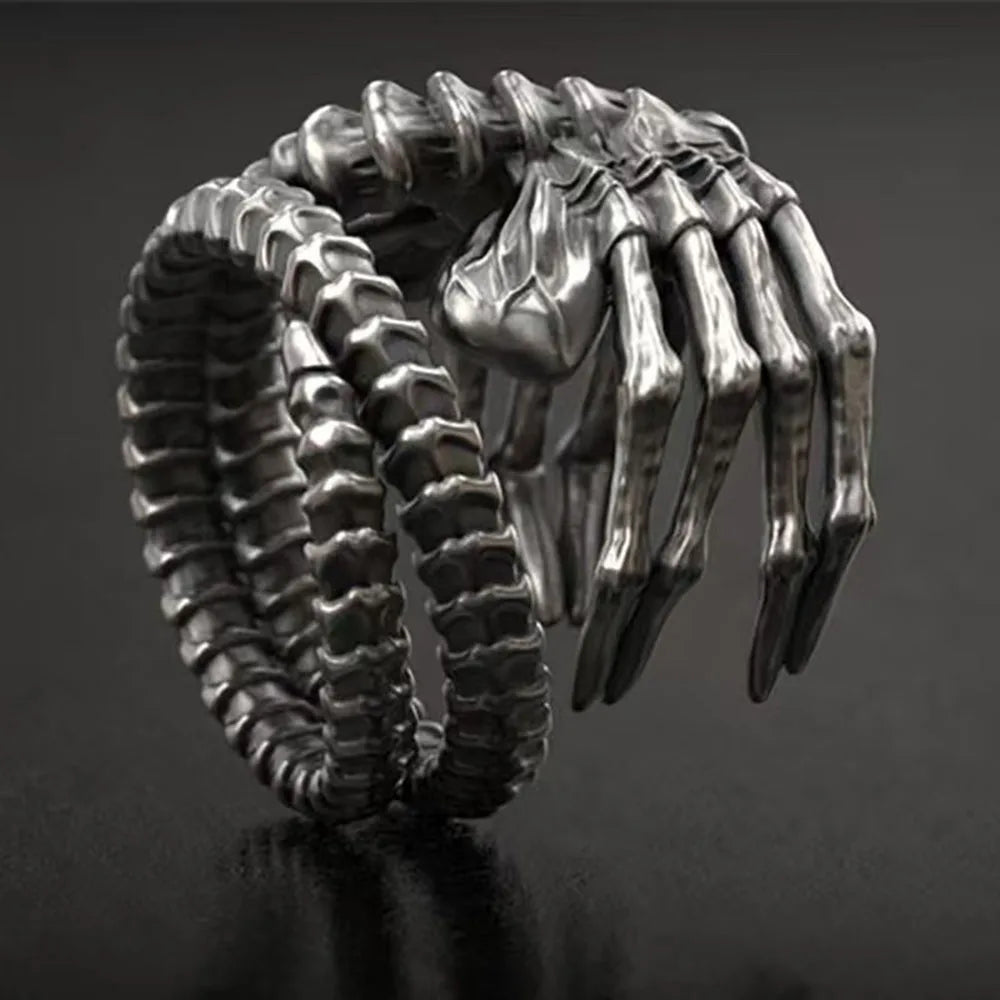 Alien Skeleton Men'S Punk Motorcycle Style Bold Skull Claw Ring Exaggerated Trendy Finger Accessory