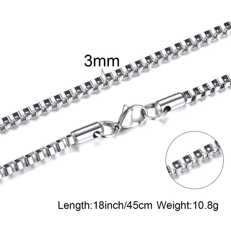 Mens Thin Box Chain Necklace,1/2MM Stainless Steel Chain Link Collars Gifts,Male Jewelry,18 to 24 Inch