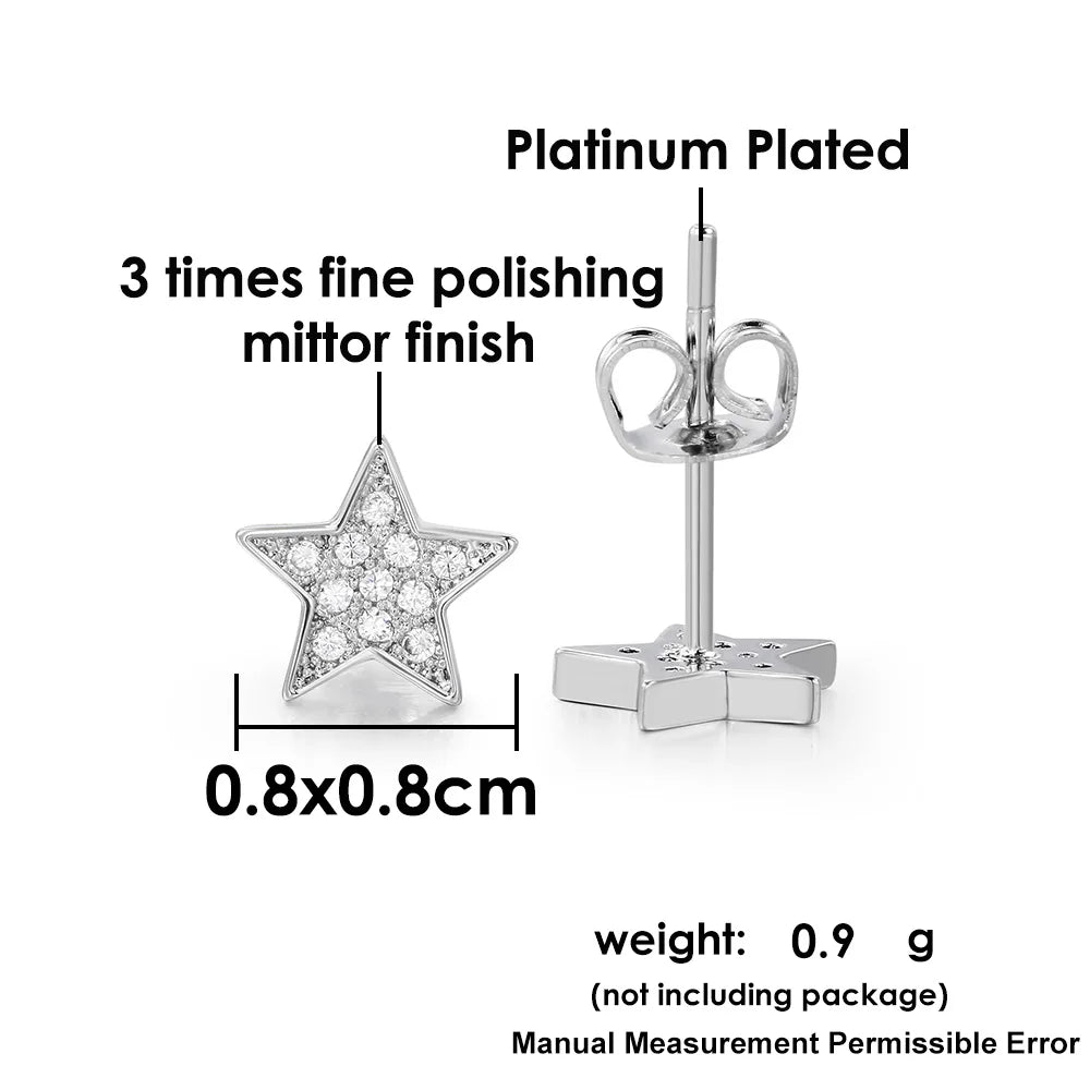 Iced Out Star Stud Earrings Stainless Steel CZ