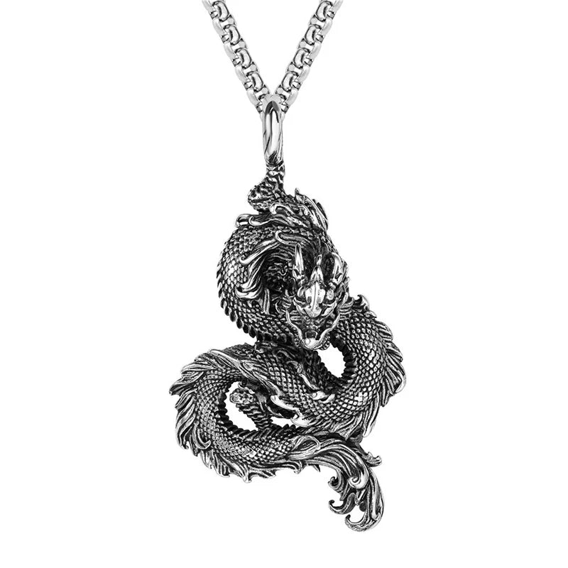 Chinese Dragon Stainless Steel Pendant Necklace
