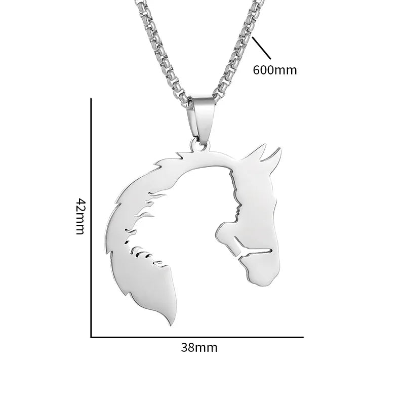 Silver Horse Head Pendant Necklace Statement