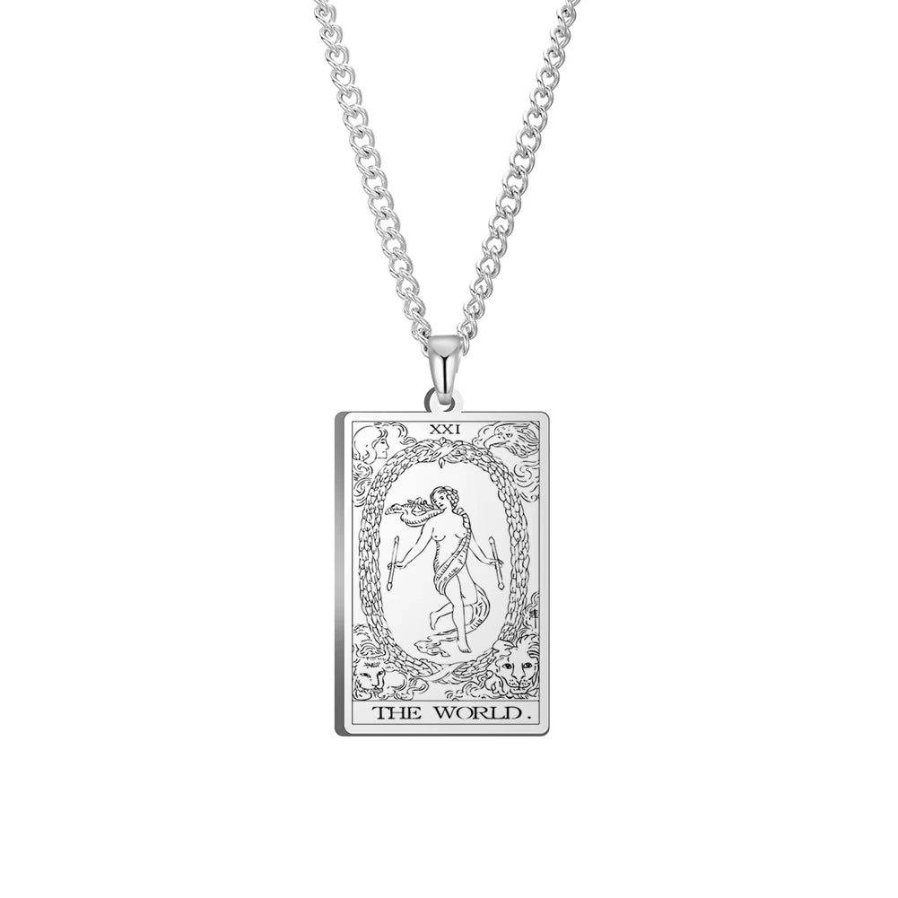 Dawapara Vintage Tarot Card Necklace The Major Arcana Pagan Astrology Talisman Pendants Necklace Stainless Steel Jewelry