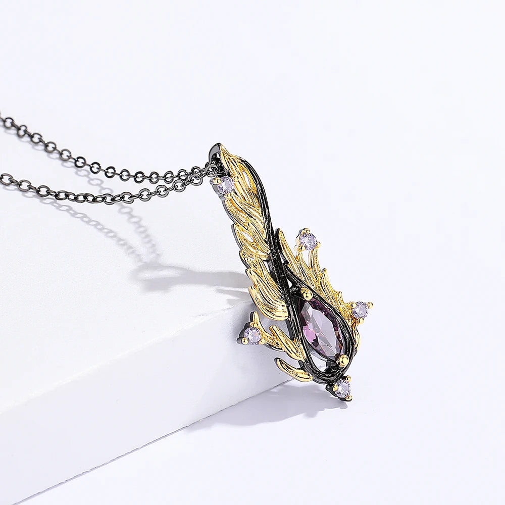Iced Out Feather Gold Pendant Necklace