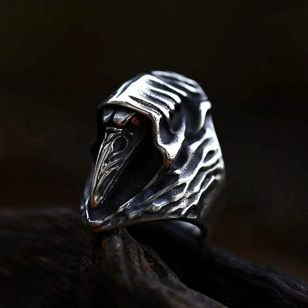 Unique Design Vintage Olecranon Crow Grim Reaper Skull Zircon Rings For Men Boys Punk Creative Personality Jewelry
