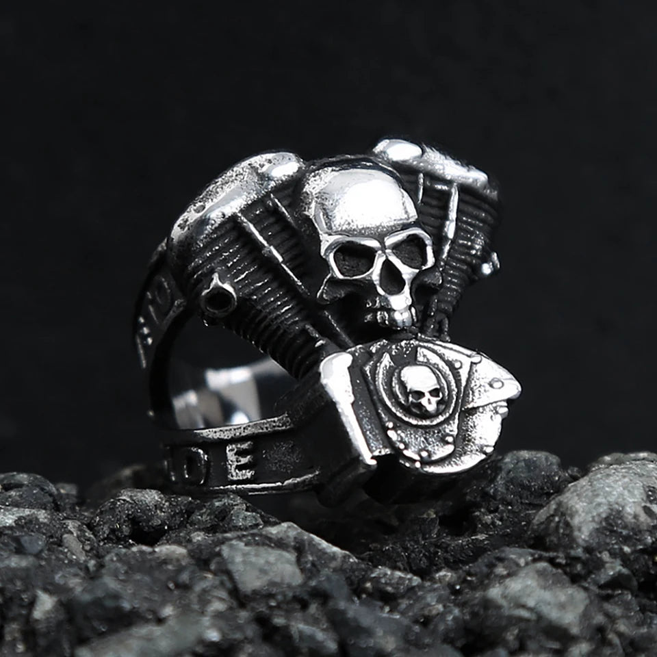 Skull Motorcycle Steel Ring Vintage Steampunk