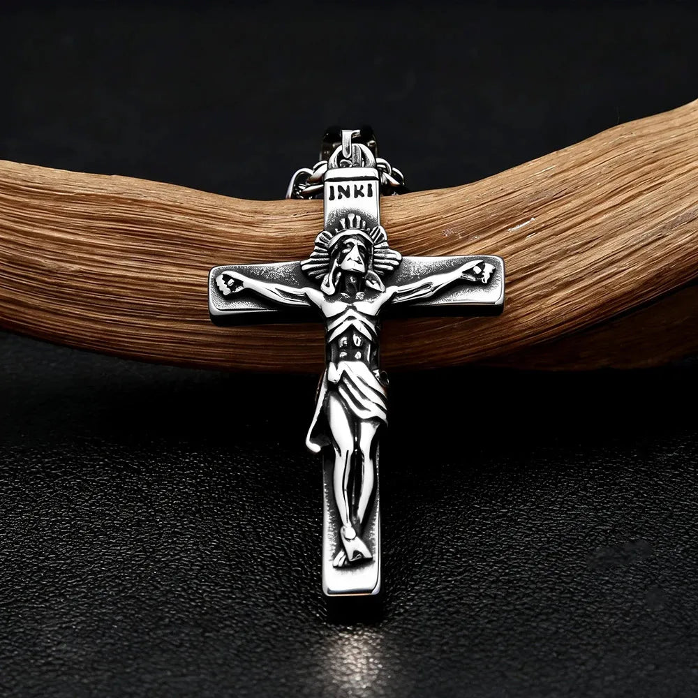 Vintage Gothic Jesus Cross Pendant Necklace Christian Faith Amulet Ornament Unique Jewelry Gifts For Men Women Wholesale