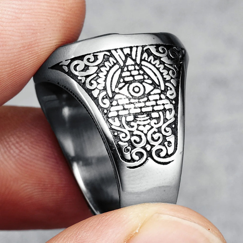 Masonic Skull Ring 316L Stainless Steel Men Eye of Truth Freemasonry Rock for Rider Male Boyfriend Jewelry Best Gift