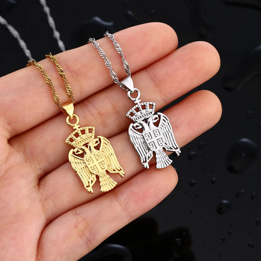 Republic of Serbia Eagle Pendant Necklaces for Women Men Silver Color/Gold Color Srbija Jewelry Serbian Gift
