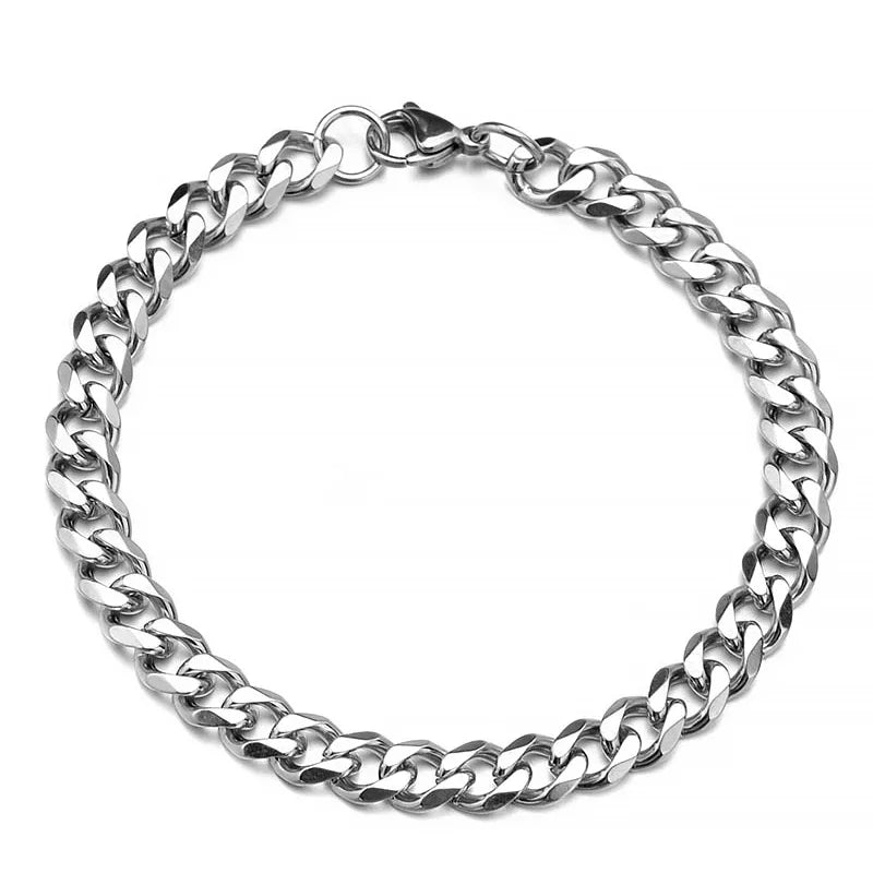 Fashion Stainless Steel Men Curb Cuban Chain Bracelet Women Bracelet on Hand for Couple Unisex Wrist Hand Jewelry