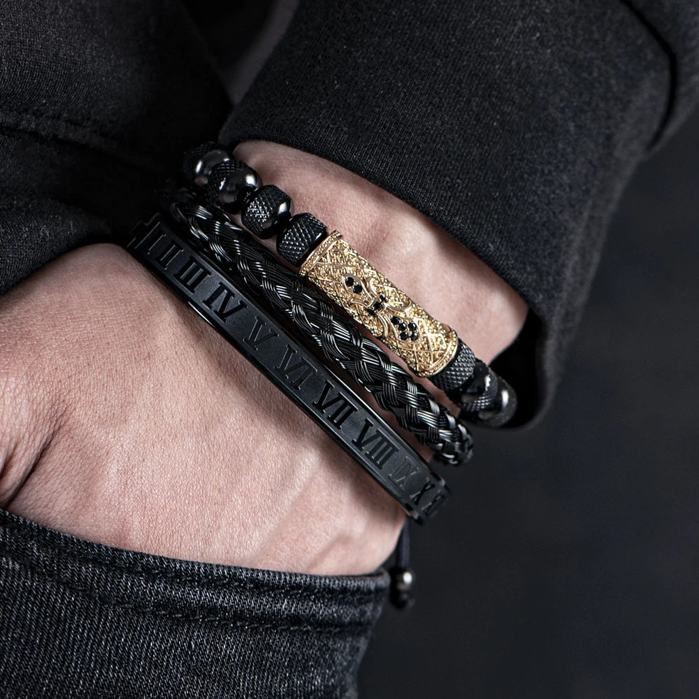 Flower Cross Roman Numeral Bracelet for Men — Stainless Steel