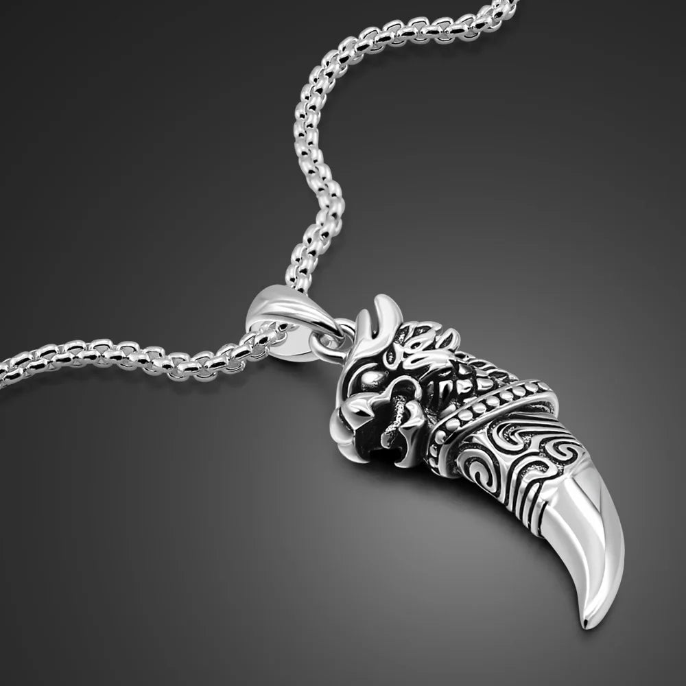 New Genuine 925 Sterling Silver Necklace For Men Hot Sale Wolf Tooth Pendant Choker Man Punk Cool Male Fashion Fine Jewelry