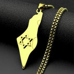 Israel Map Star Of David Pendant Necklace Women Men Stainless Steel Gold Silver Color Geography Country Jewish Chain