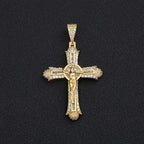 Iced Out Jesus Crucifix Pendant Necklace Chain Set — Two-Tone