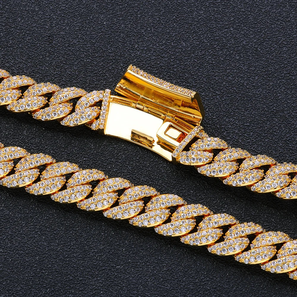 HHIOK Bracelet Hip Hop Jewelry Shining Cubic Zirconia Miami 13MM Cuban Chain Men and Women Festival Gift