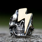2022 New Stainless Steel Lightning Skull Ring For Men Punk Rock Gothic Punk Metal Rock Biker Jewelry Accessories